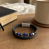English Product Description for 21cm Stone Cross Leather Bracelet