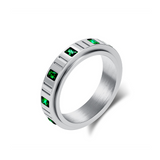 6mm Grooved Square Green CZ Rotatable Spinner Stainless Steel Ring