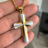 Two-Tone 3D Layer Contour Stainless Steel Cross Necklace
