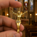 Large Iced Jesus Christ Crucifix Pendant Necklace, 316L Stainless Steel Gold Silver Plated 3D Jesus Figure Necklace for Men Hip Hop Religious Jewelry