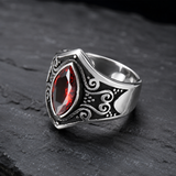 Vintage Gothic Scroll Engraved Marquise Stone Mens Signet Ring