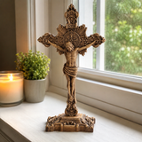 Wood carving of the Cross of the Order of Saint Benedict - with base