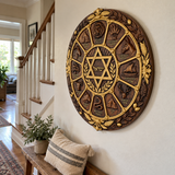 Hand-Carved Beechwood Israel Heritage Wall Plaque – Star of David & Tribal Symbols