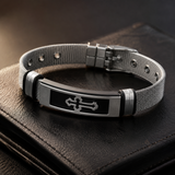 Men’s Christian Cross Mesh Bracelet – Stainless Steel Faith Wristband in Gold or Black