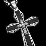 Brushed & Faceted Titanium Steel Cross Necklace – Modern Faith, Bold Devotion
