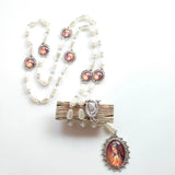 Our Lady of the Pearls Rosary Beads, Icon Pendant, Devotional Prayer Amulet, Faithful Faith Jewelry - BGCOPPER