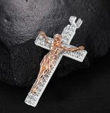 Artisan-Carved Copper Jesus Cross Pendant - Moissanite-Encrusted Hip Hop Religious Necklace - BGCOPPER