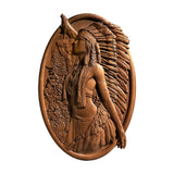 Native American Woman and Wolf Wood Carving Decor - Engraved on Natural Wood - BGCOPPER