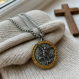 Two-Tone St. Michael Archangel Protection Medal Stainless Steel Necklace