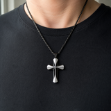 Two-Tone 3D Layer Contour Stainless Steel Cross Necklace