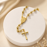 Gold Plated Stainless Steel Miraculous Medal Rosary Necklace