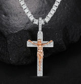 Artisan-Carved Copper Jesus Cross Pendant - Moissanite-Encrusted Hip Hop Religious Necklace - BGCOPPER