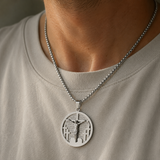 3D Crucifixion Lord’s Prayer Engraved Medallion Pendant Necklace