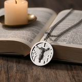 3D Crucifixion Lord’s Prayer Engraved Medallion Pendant Necklace