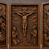 The Life of Christ Hand-Carved Beechwood Triptych – From Nativity to Resurrection Glory