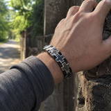 Double Layer Interlocking Textured Cross Two-Tone Stainless Steel Men’s Bracelet