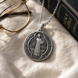 S925 Sliver Saint Benedict Medallion Ward Off Evil Necklace