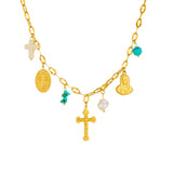 Gold-Tone Christian Charm Necklace: Faith Meets Boho Elegance