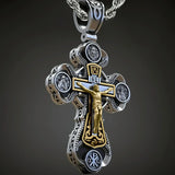 Jesus Virgin Mary Trinity Double Sided Engraved S925K Silver Cross Necklace - BGCOPPER