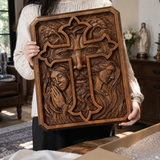 Lion of Judah Holy Cross – Hand-Carved Wooden Christian Wall Plaque