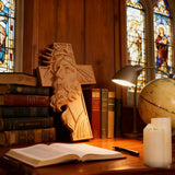 Handcrafted Beechwood Cross: Jesus with the Crown of Thorns
