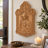 Sacred Heart of Jesus Hand-Carved Beechwood Plaque – Catholic Prayer, Home Blessing & Faith Gift