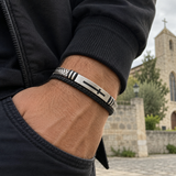 Two‑Layer Braided Leather Cross Bracelet