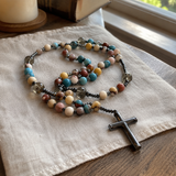 African Pine Tiger Eye Rosary Necklace - product view