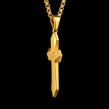 Faceted Eight Point North Star CZ Inlay Stainless Steel Cross Necklace