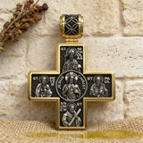 Double-Sided S925K Sterling Silver Sacred Heart and Saint Cross Pendant—Your Daily Spiritual Companion