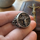 S925 Sliver Jesus Crucifixion St. Benedict Medal Ring
