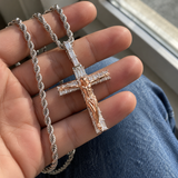 Artisan-Carved Copper Jesus Cross Pendant - Moissanite-Encrusted Hip Hop Religious Necklace