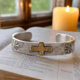 Stainless Steel Two-Tone Cross Cuff Bracelet – Christian Faith Jewelry