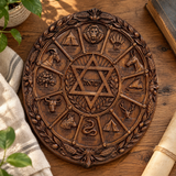 Hand-Carved Beechwood Israel Heritage Wall Plaque – Star of David & Tribal Symbols