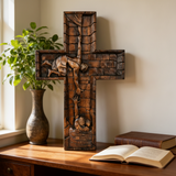 BGCOPPER Savior Jesus Cross - Carved from Natural Wood