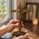 Hand-Carved Beechwood Crucifixion of Jesus Standing Cross – Christian Prayer & Home Altar Decor