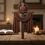 A Holy Testimony: Handcrafted Beechwood Crown of Thorns and Resurrection Shawl Cross