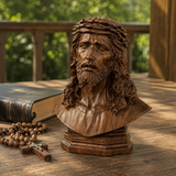 Boxwood Jesus Crown with Thorns Half-Length Desktop Ornament - design detail