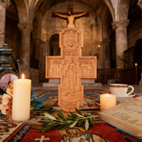 Double-Sided Icon Wood Carving ✝️ | Hand-Carved Crucifix & Saints Beechwood Wall Art