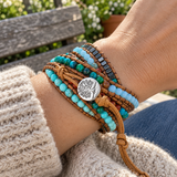 Multi-Layered Hand-Woven Natural Crystal Stone Leather Tree of Life Guardian Bracelet