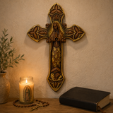 Hand-Carved Beechwood Our Lady of Guadalupe Wall Cross – Catholic Christian Home Décor