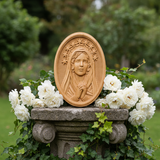 Our Lady in Tears and Prayer with a Nine-Star Halo — Hand-Carved Beechwood Statue
