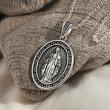 S925K Silver Miracle Medal English Version Inscription Necklace