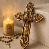 Hand-Carved Beechwood Our Lady of Guadalupe Wall Cross – Catholic Christian Home Décor - craftsmanship detail