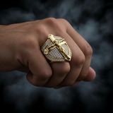 Vintage Gold Shield Crucifix Men's Ring – Faith, Protection & Bold Style - design detail