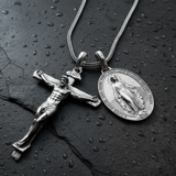 Jesus Cross and Virgin Mary Combination Necklace Pendant