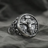 S925K Silver Jesus Crucifixion St. Benedict Medal Ring - BGCOPPER