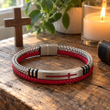 Two‑Layer Braided Leather Cross Bracelet