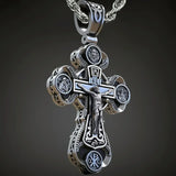 Jesus Virgin Mary Trinity Double Sided Engraved S925K Silver Cross Necklace - BGCOPPER