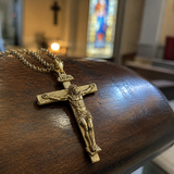 Solid Brass Jesus Crucifix Necklace – Christian Cross Pendant with 24" Chain
